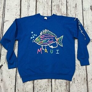 Vintage Maui Hawaii Fish 1980s Travel Tourism Jumper Crewneck Sweatshirt